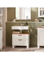 Armário gabinete de pia baixo para banheiro na cor branco lavado com honey com uma gaveta e uma porta basculante / coleção Alby 